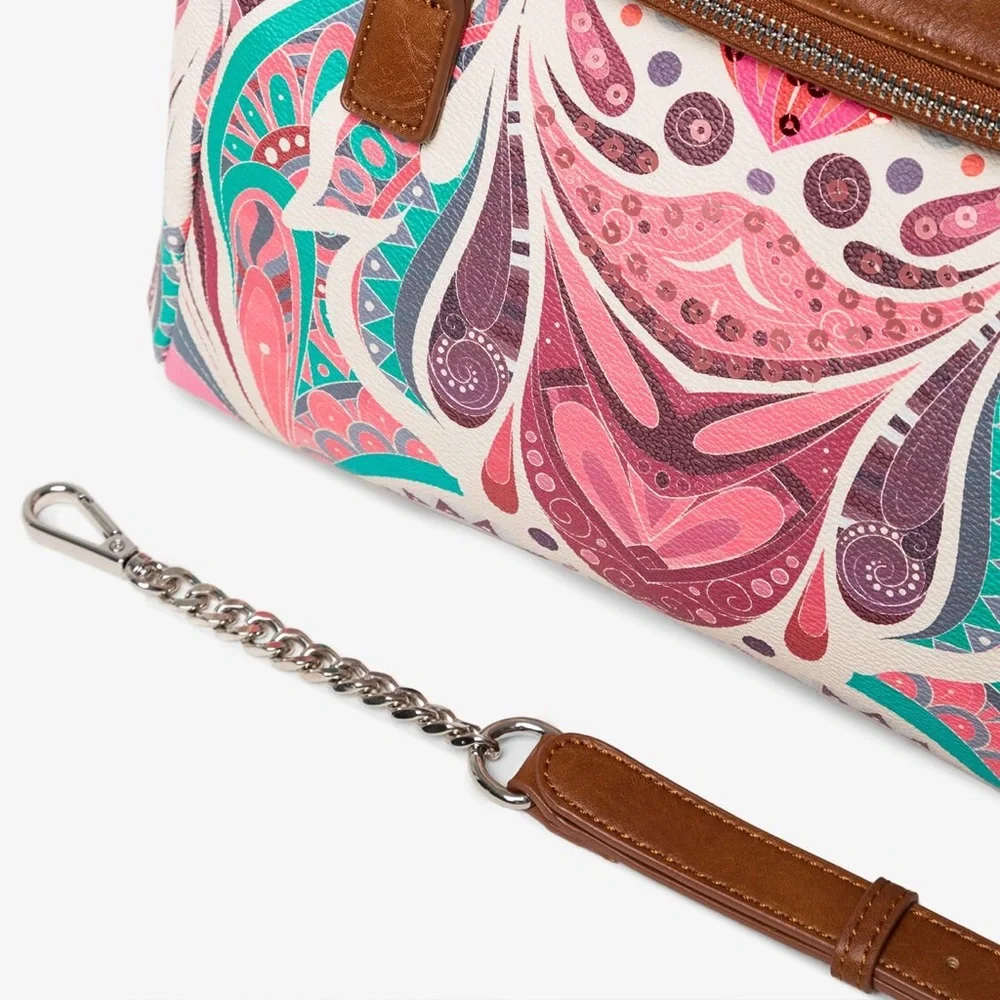 Desigual Bols_Multiverse Loverty Handbag Colorful Paisley Faux‎ Leather Trim NWT